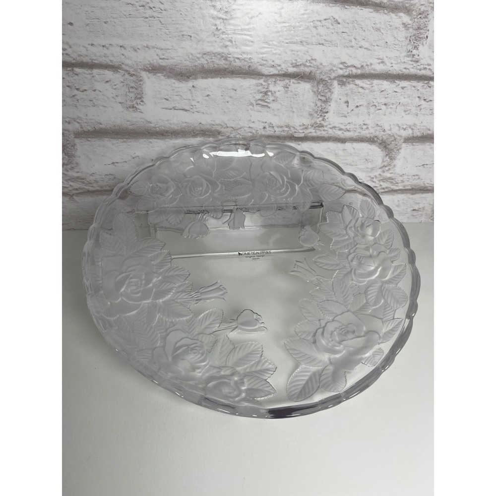 VNTG Home Beautiful Japan Frosted Rose Glass Platter Scalloped Serving Plate